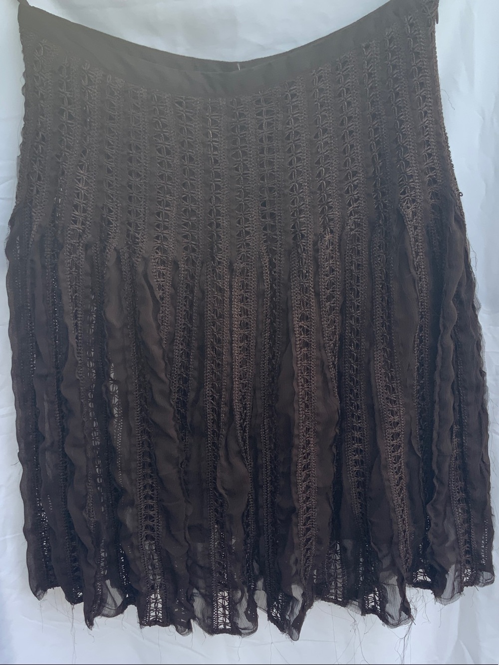 Crochet-Detail Brown A-Line Full Midi Skirt